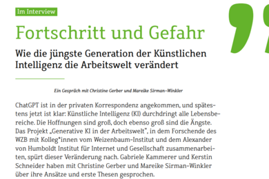 Screenshot aus den "WZB-Mitteilungen" mit dem Interview des GENKIA- Teams